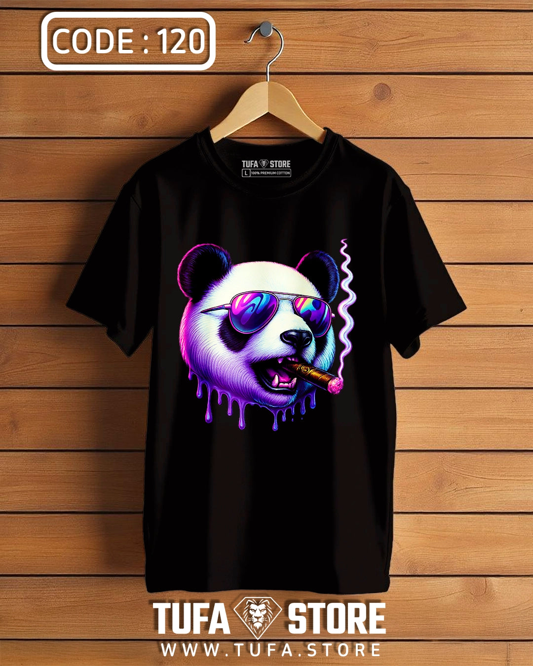 Cool Panda with Cigar & Neon Shades T-Shirt