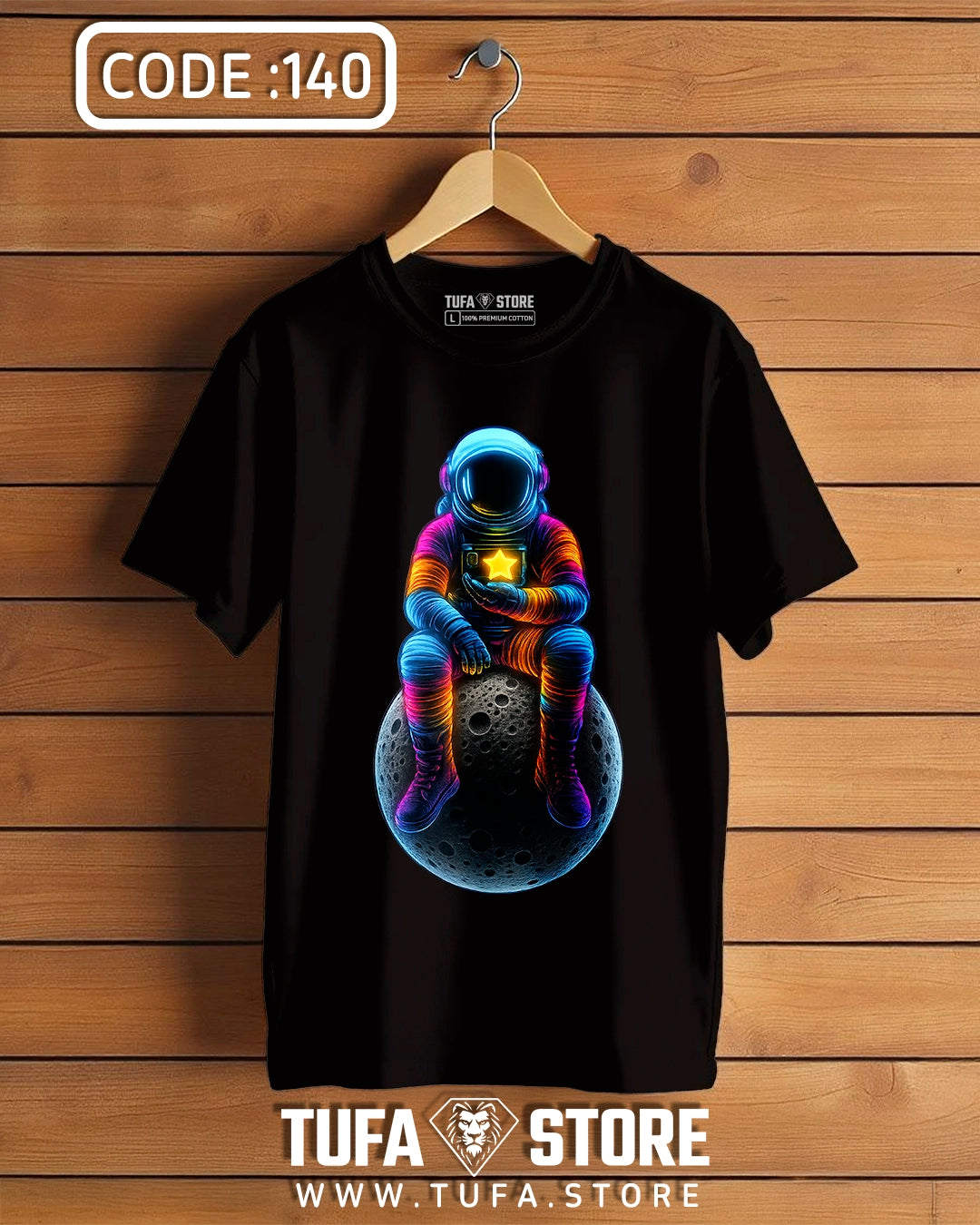 Neon Astronaut Sitting on the Moon T-Shirt
