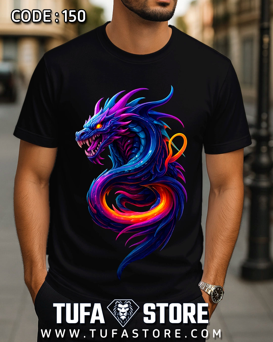 Neon Gradient Dragon Head T-Shirt