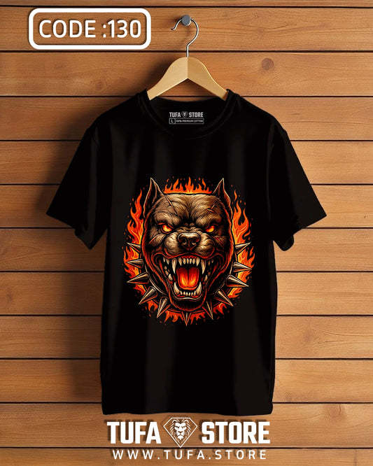 Fierce Dog Head with Flames T-Shirt