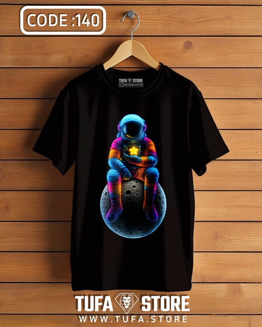 Neon Astronaut Sitting on the Moon T-Shirt