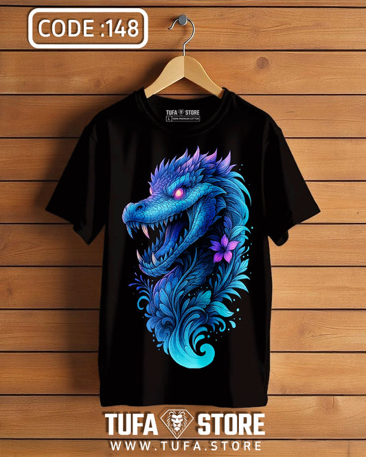 Neon Blue Dragon Head T-Shirt