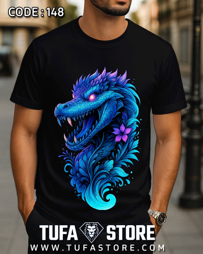 Neon Blue Dragon Head T-Shirt