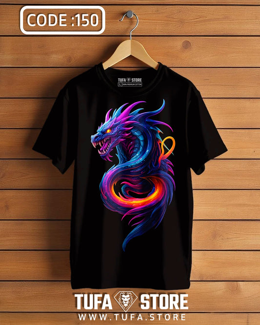 Neon Gradient Dragon Head T-Shirt