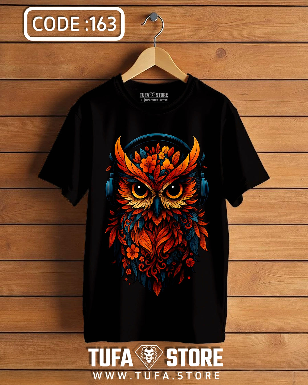Owl Headphones Floral Art T-Shirt