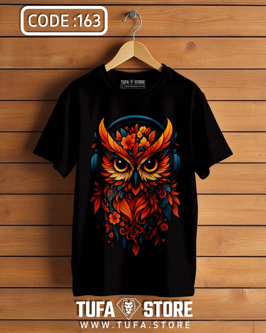 Owl Headphones Floral Art T-Shirt
